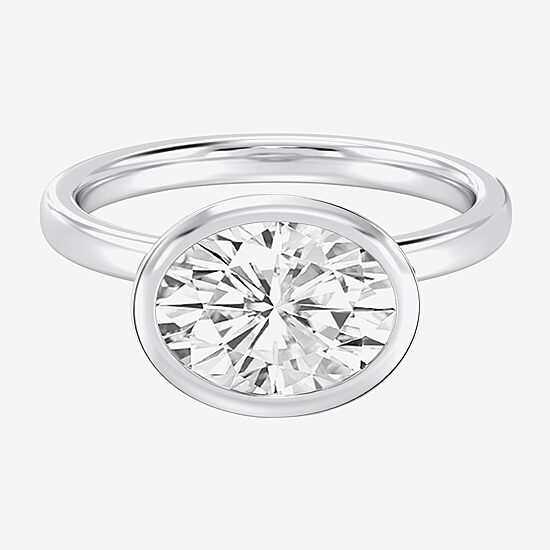 (F / Si1) Womens 3 CT. Lab Grown White Diamond 10K Gold Oval Solitaire Engagement Ring