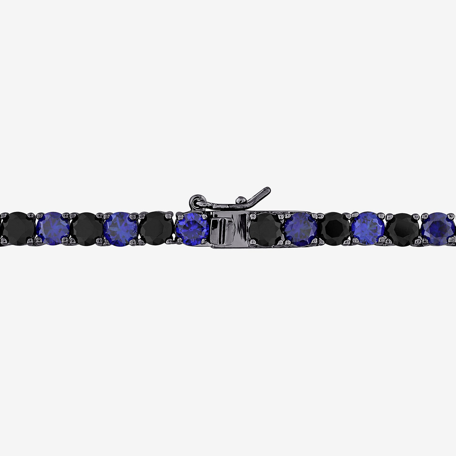 Mens Black Sapphire Sterling Silver 20 Inch Tennis Necklace