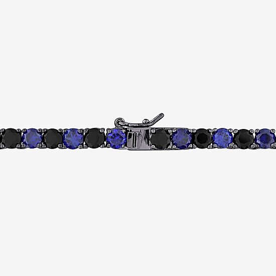 Mens Black Sapphire Sterling Silver 20 Inch Tennis Necklace