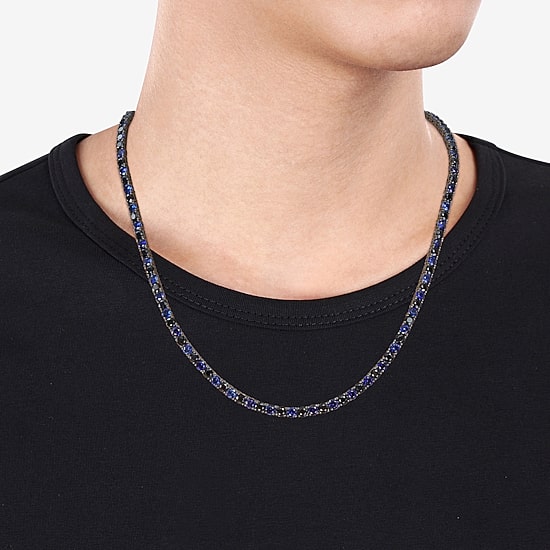 Mens Black Sapphire Sterling Silver 20 Inch Tennis Necklace