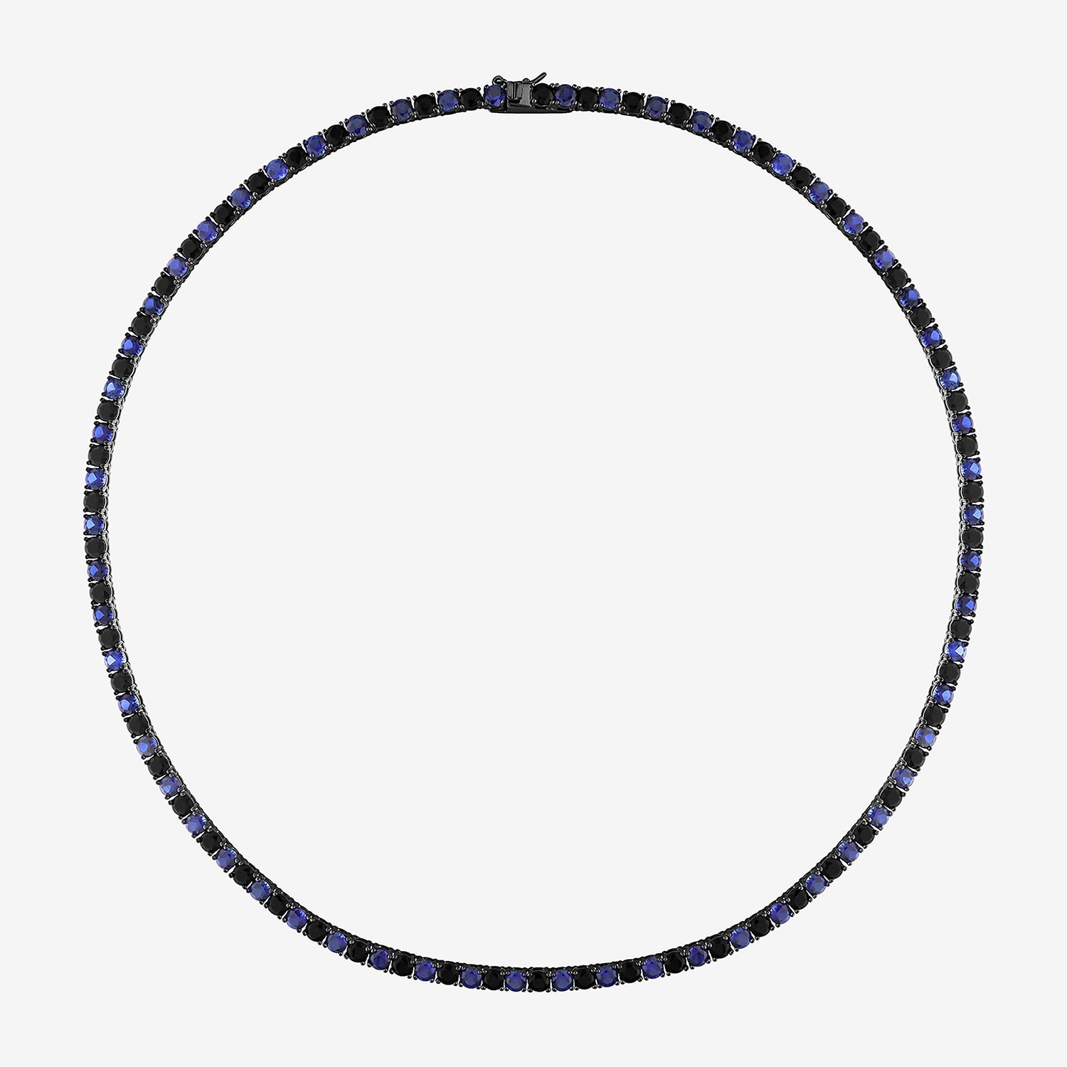 Mens Black Sapphire Sterling Silver 20 Inch Tennis Necklace