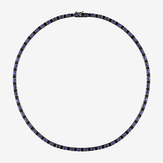 Mens Black Sapphire Sterling Silver 20 Inch Tennis Necklace