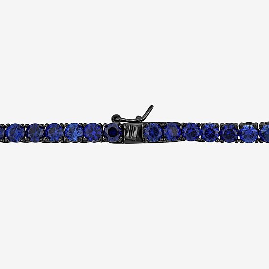 Mens Blue Sapphire Sterling Silver 20 Inch Tennis Necklace