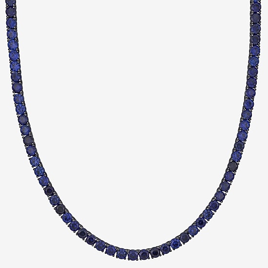 Mens Blue Sapphire Sterling Silver 20 Inch Tennis Necklace