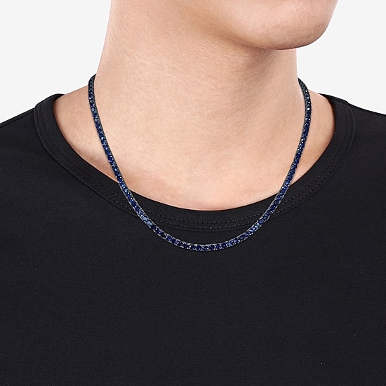 Mens Blue Sapphire Sterling Silver 20 Inch Tennis Necklace