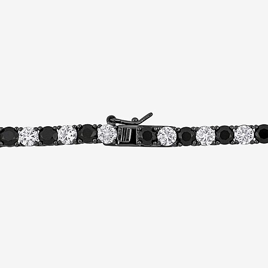 Mens Lab Created Black & White Sapphire Sterling Silver Tennis Necklaces