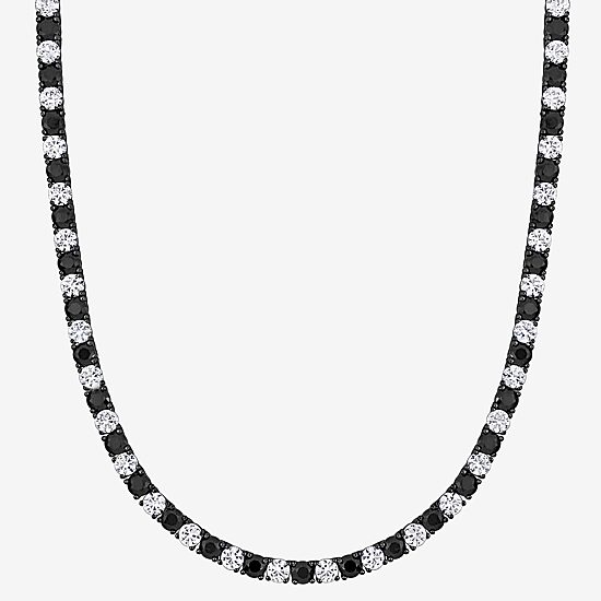 Mens Lab Created Black & White Sapphire Sterling Silver Tennis Necklaces