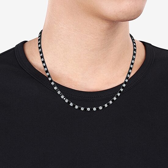Mens Lab Created Black & White Sapphire Sterling Silver Tennis Necklaces