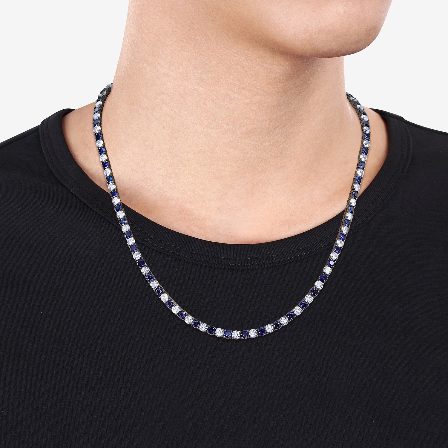 Mens Lab Created Blue & White Sapphire Sterling Silver Tennis Necklaces