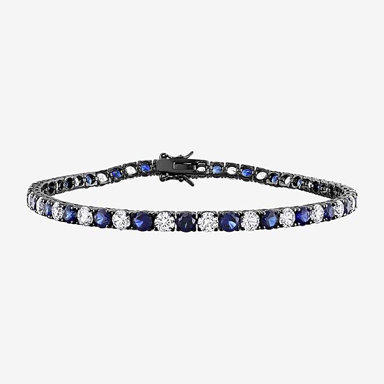 Mens Lab Created Blue Sapphire Sterling Silver 9 Inch Tennis Bracelet