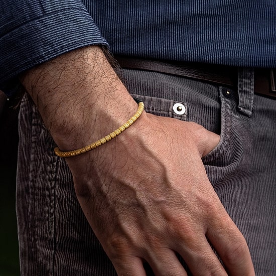 Mens 18K Gold Over Silver Titanium Stretch Bracelet