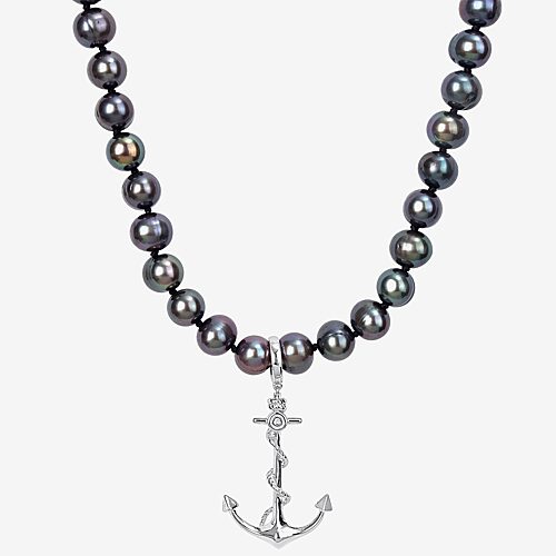 Mens Dyed Black Sterling Silver 19 Inch Strand Necklace, One Size