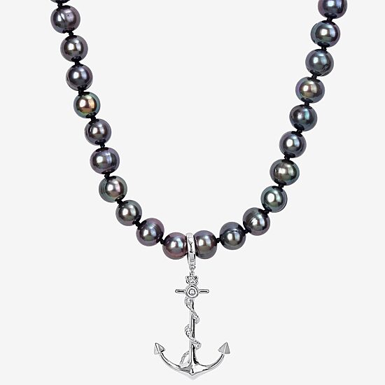 Mens Black Sterling Silver 19 Inch Strand Necklace