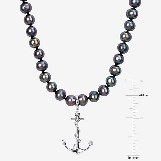 Mens Black Sterling Silver 19 Inch Strand Necklace