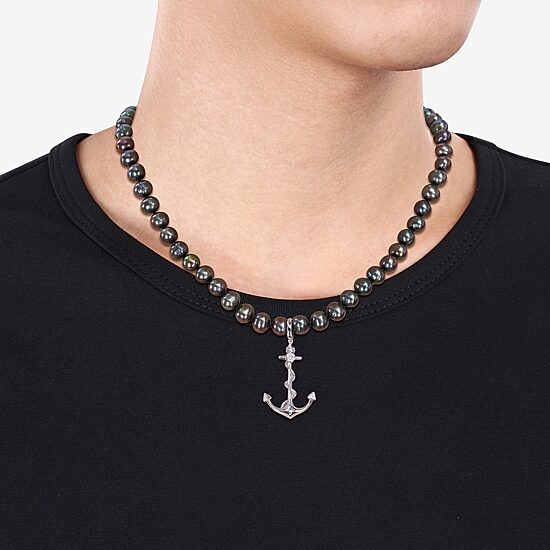 Mens Black Sterling Silver 19 Inch Strand Necklace
