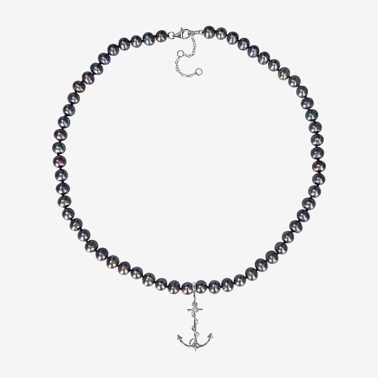 Mens Black Sterling Silver 19 Inch Strand Necklace