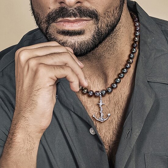 Mens Black Sterling Silver 19 Inch Strand Necklace