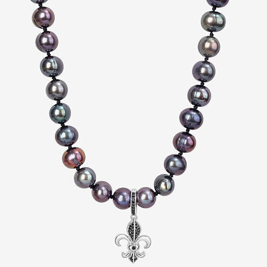 Mens Black Sterling Silver 19 Inch Strand Necklace