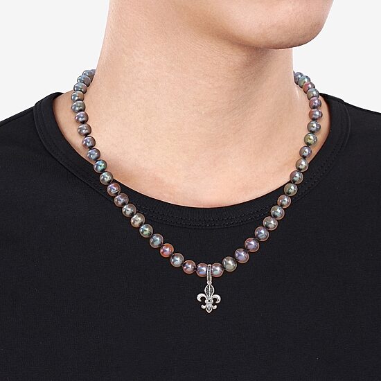 Mens Black Sterling Silver 19 Inch Strand Necklace