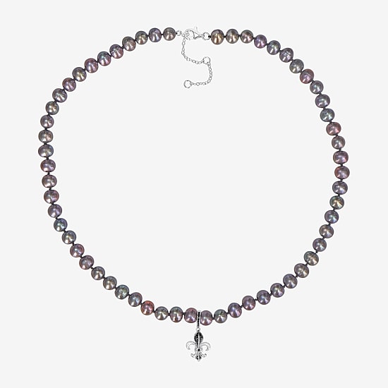 Mens Black Sterling Silver 19 Inch Strand Necklace