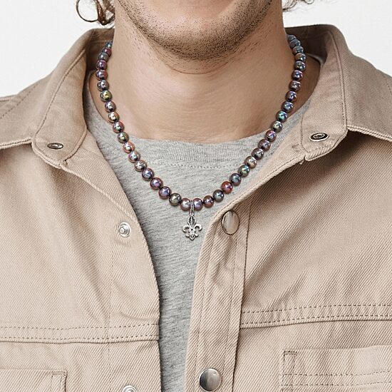 Mens Black Sterling Silver 19 Inch Strand Necklace