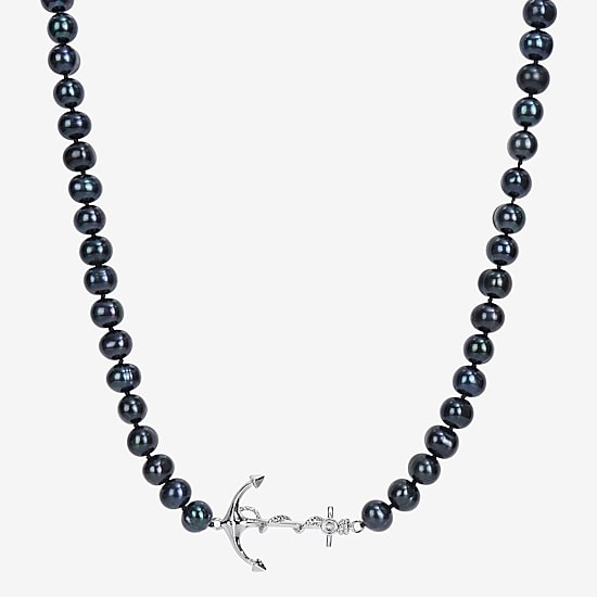 Mens Black Sterling Silver 19 Inch Strand Necklace