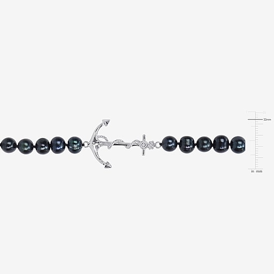 Mens Black Sterling Silver 19 Inch Strand Necklace