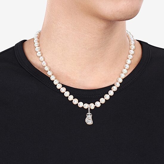 "Boxing Glove" Mens Black Sterling Silver 19 Inch Strand Necklace