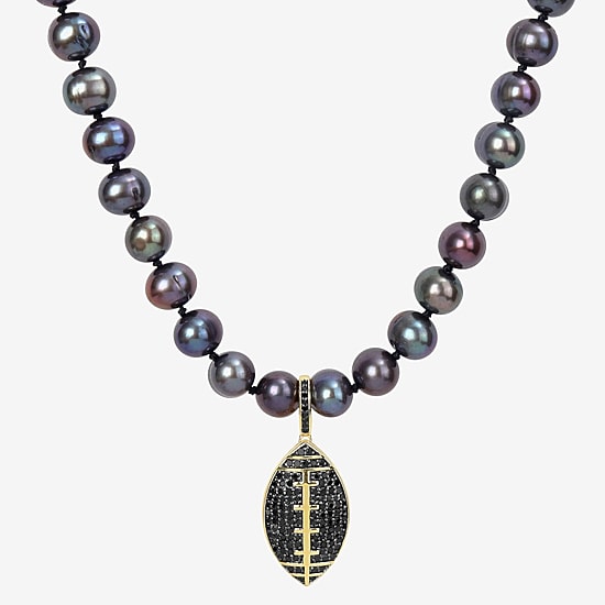 "Football" Mens Black 18K Gold Over Silver 19 Inch Strand Necklace