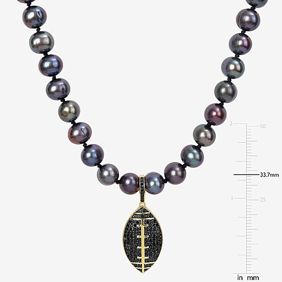 "Football" Mens Black 18K Gold Over Silver 19 Inch Strand Necklace