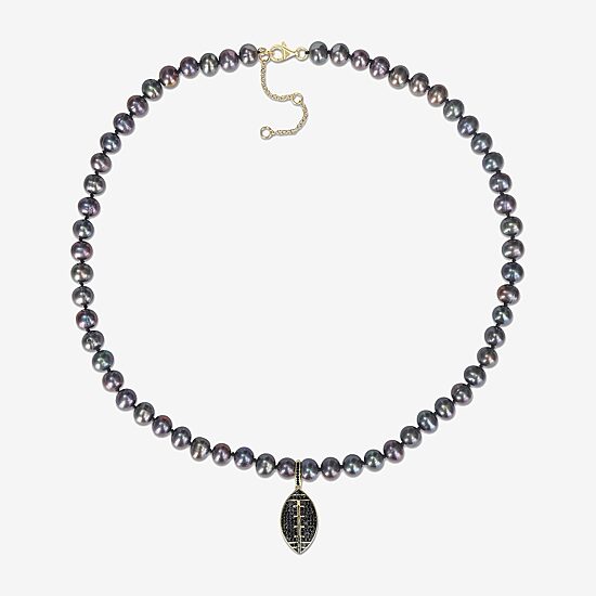 "Football" Mens Black 18K Gold Over Silver 19 Inch Strand Necklace