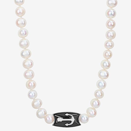 Mens White Sterling Silver 19 Inch Strand Necklace