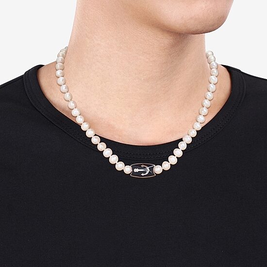 Mens White Sterling Silver 19 Inch Strand Necklace
