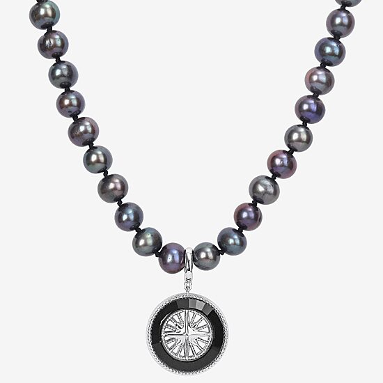 Mens Black Sterling Silver 19 Inch Strand Necklace