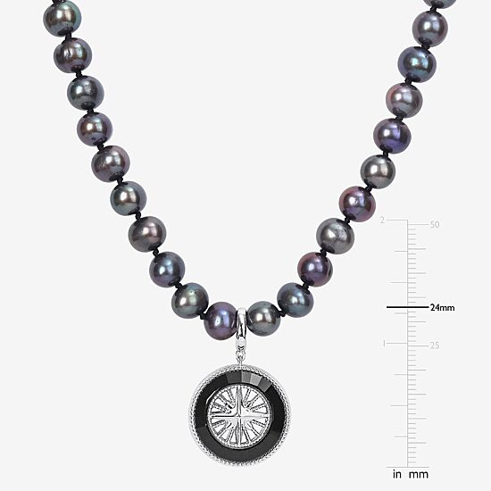 Mens Black Sterling Silver 19 Inch Strand Necklace