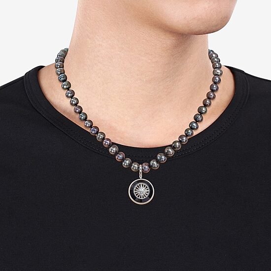 Mens Black Sterling Silver 19 Inch Strand Necklace