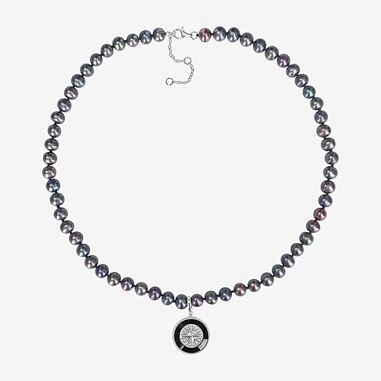Mens Black Sterling Silver 19 Inch Strand Necklace