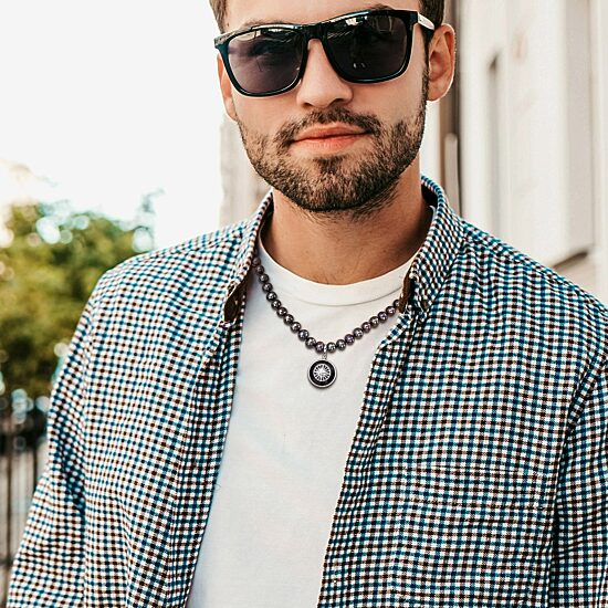 Mens Black Sterling Silver 19 Inch Strand Necklace