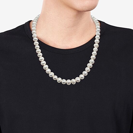 Mens White Sterling Silver 20 Inch Strand Necklace