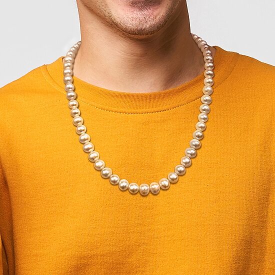 Mens White Sterling Silver 20 Inch Strand Necklace