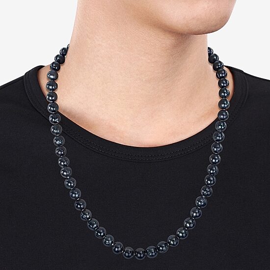 Mens Black Sterling Silver 20 Inch Strand Necklace