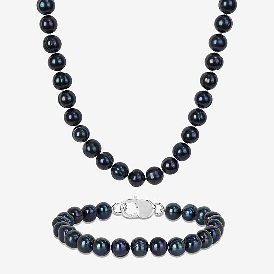 Mens Dyed Black Cultured Freshwater Pearl Sterling Silver 2-pc. Jewelry Set