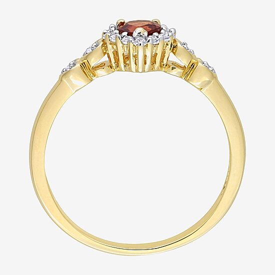 Womens Diamond Accent Genuine Red Garnet 18K Gold Over Silver Heart Cocktail Ring