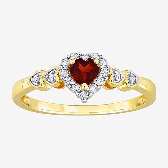 Womens Diamond Accent Genuine Red Garnet 18K Gold Over Silver Heart Cocktail Ring