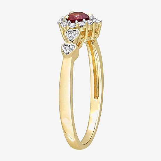Womens Diamond Accent Genuine Red Garnet 18K Gold Over Silver Heart Cocktail Ring