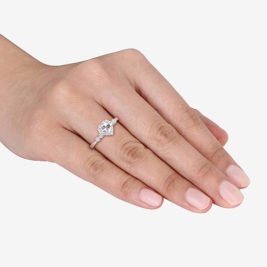 Womens Diamond Accent Genuine Blue Aquamarine Sterling Silver Heart Cocktail Ring