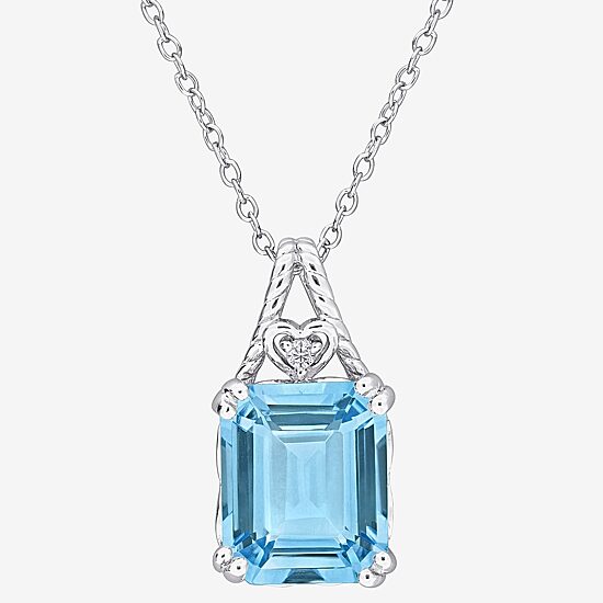 Womens Genuine Blue Topaz Sterling Silver 18 Inch Pendant Necklace