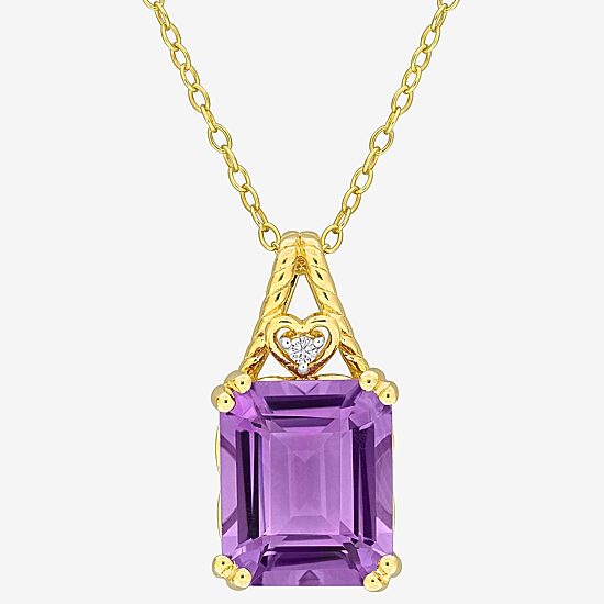 Womens Genuine Purple Amethyst 18K Gold Over Silver 18 Inch Pendant Necklace
