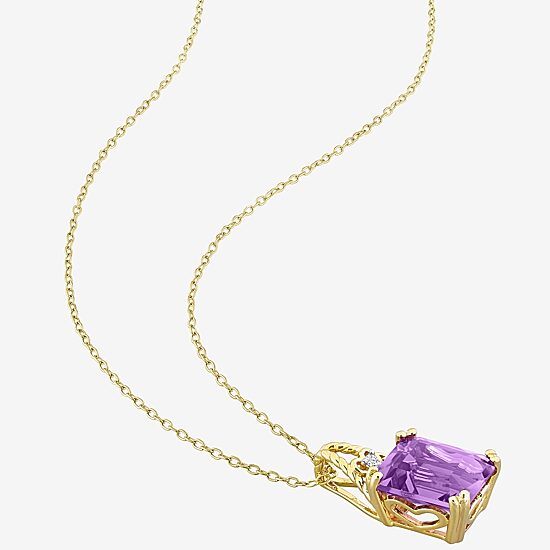 Womens Genuine Purple Amethyst 18K Gold Over Silver 18 Inch Pendant Necklace