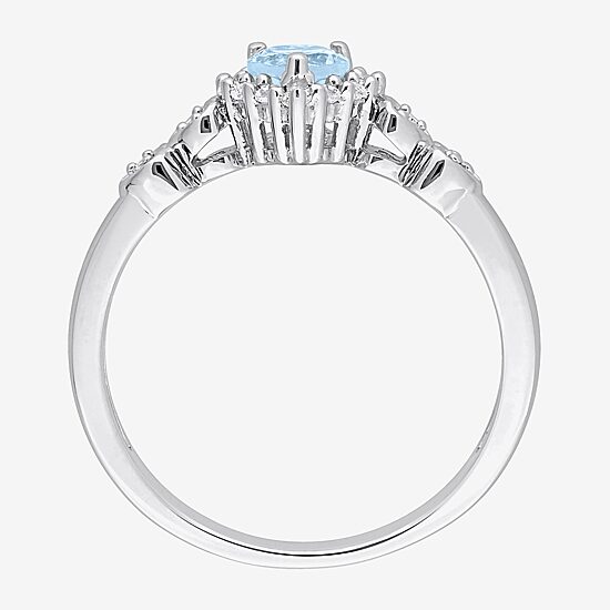 Womens Diamond Accent Genuine Blue Topaz Sterling Silver Heart Cocktail Ring